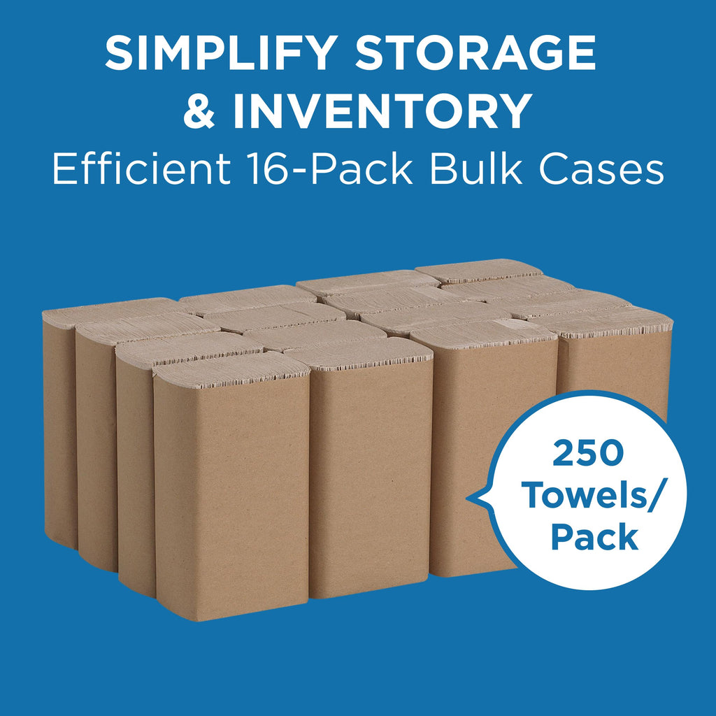Brown 1-Ply Multifold Paper Towels, 250 Per Pack, 16 Packs Z4664