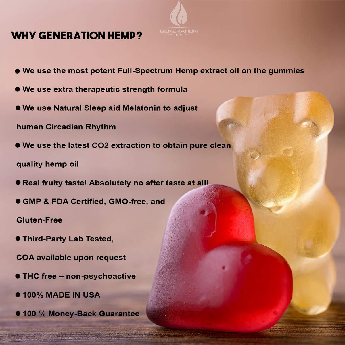 Melatonin Hemp Gummies 5mg 25mg 60 Servings Q9786