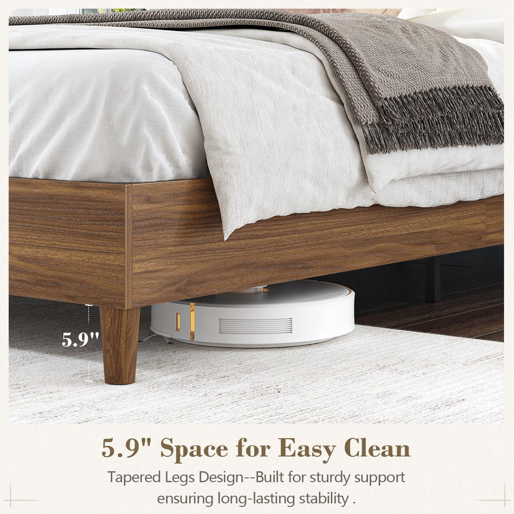 Wood Full Size Bed Frame with Charging Station & LED Lights T83722