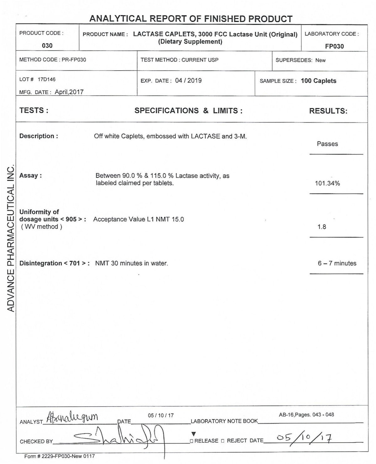 Lactase Enzyme 540 Caplets 3000 FCC X71051