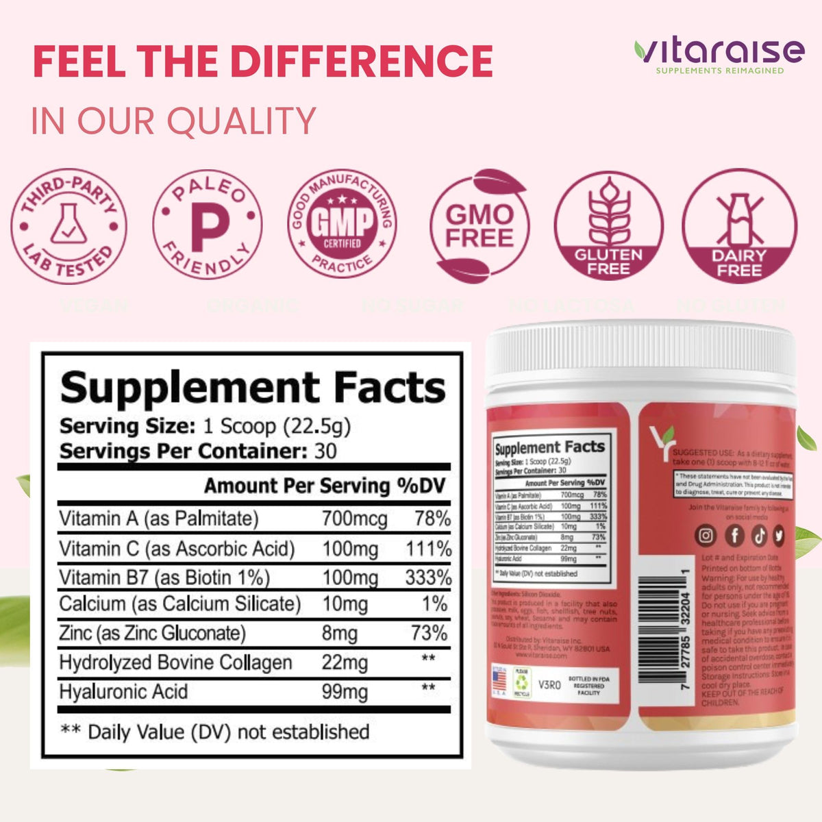 Hydrolyzed Collagen Powder, Grass Fed, 22g/Serving, 1.49lb T994791