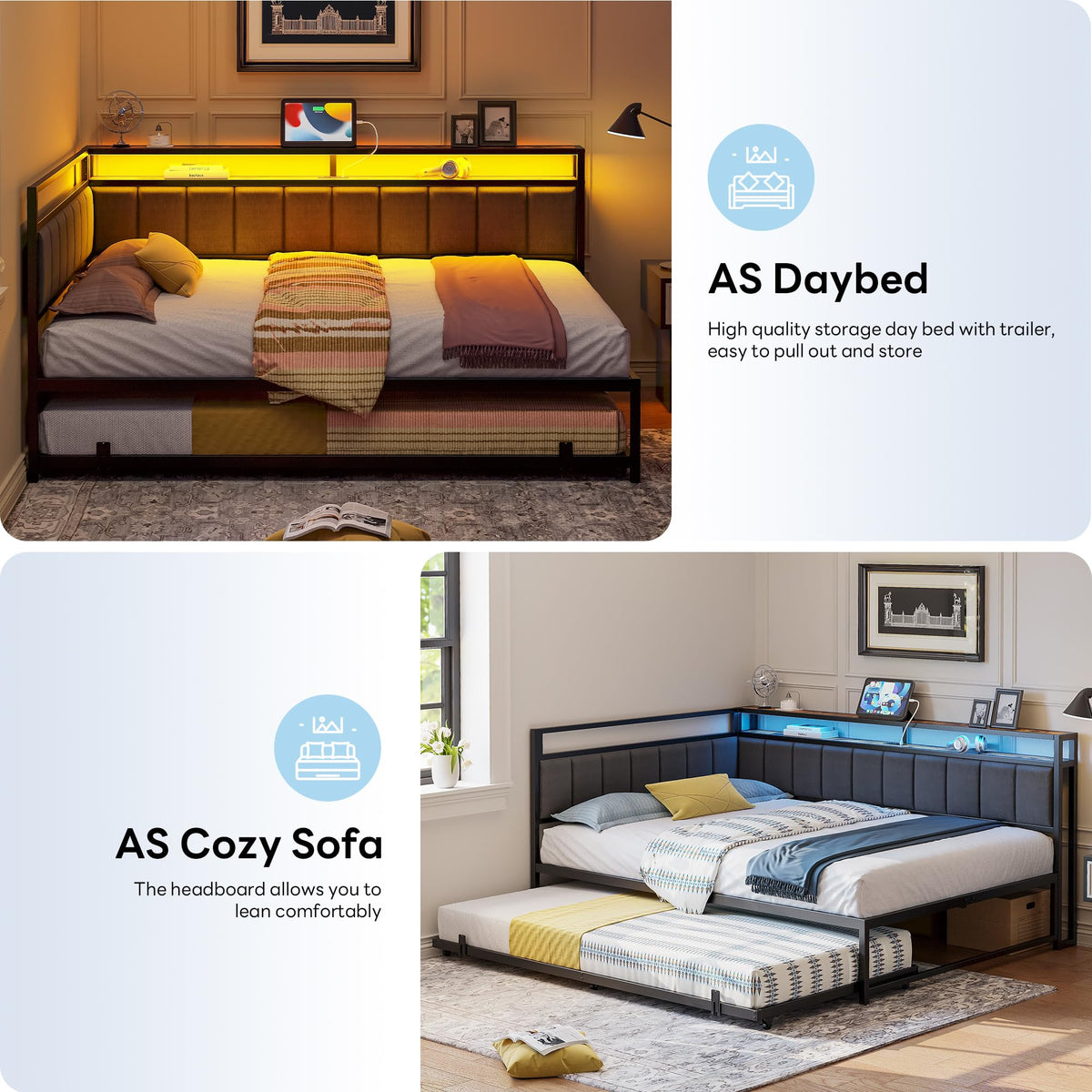 Black Full Daybed with Trundle U120
