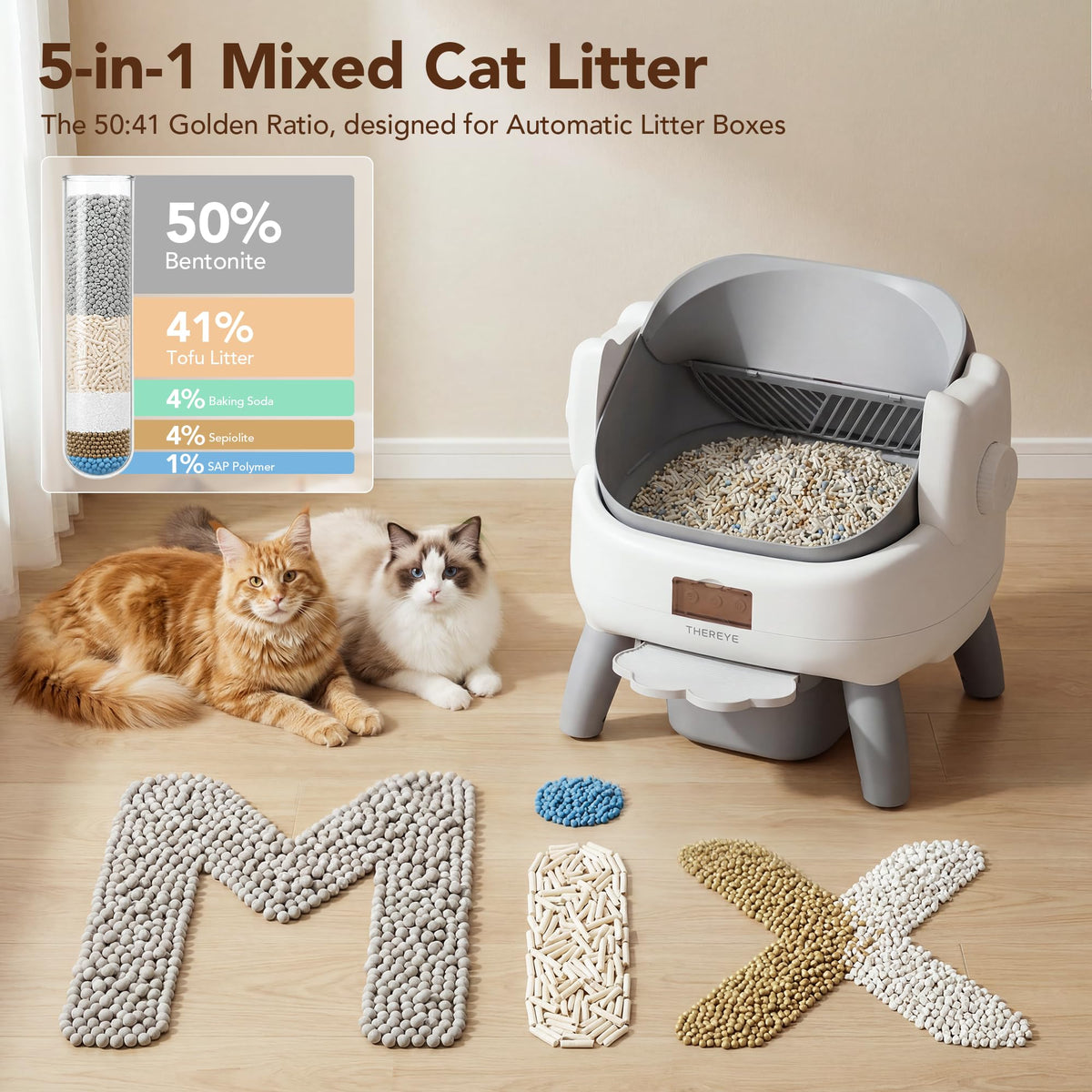 5-in-1 Mixed Cat Litter, Fast Clumping, Ultra Absorbent, Dust-Free Natural Clumping Cat Litter, Odor Control, 7.9lbs*2 Y5083
