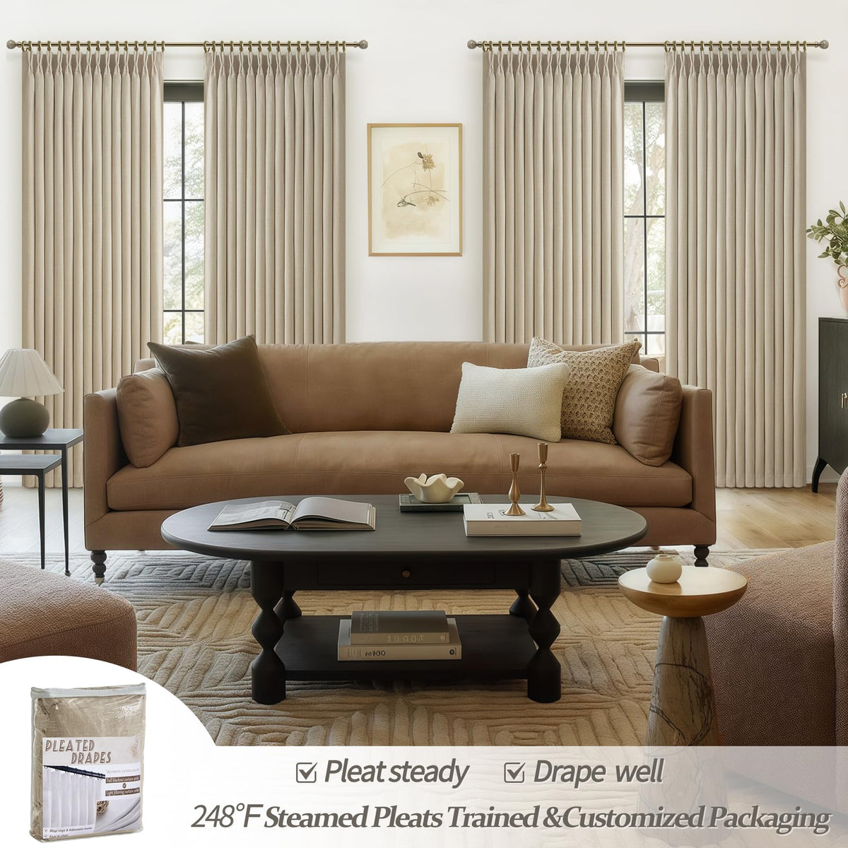 86 Inch Blackout Linen Blend Insulated Curtain 2 Panels Set C8833