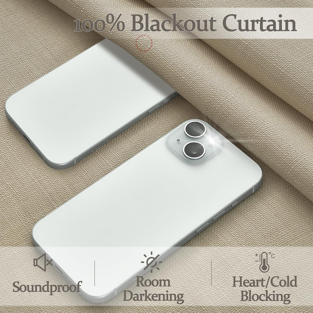 86 Inch Blackout Linen Blend Insulated Curtain 2 Panels Set C8833
