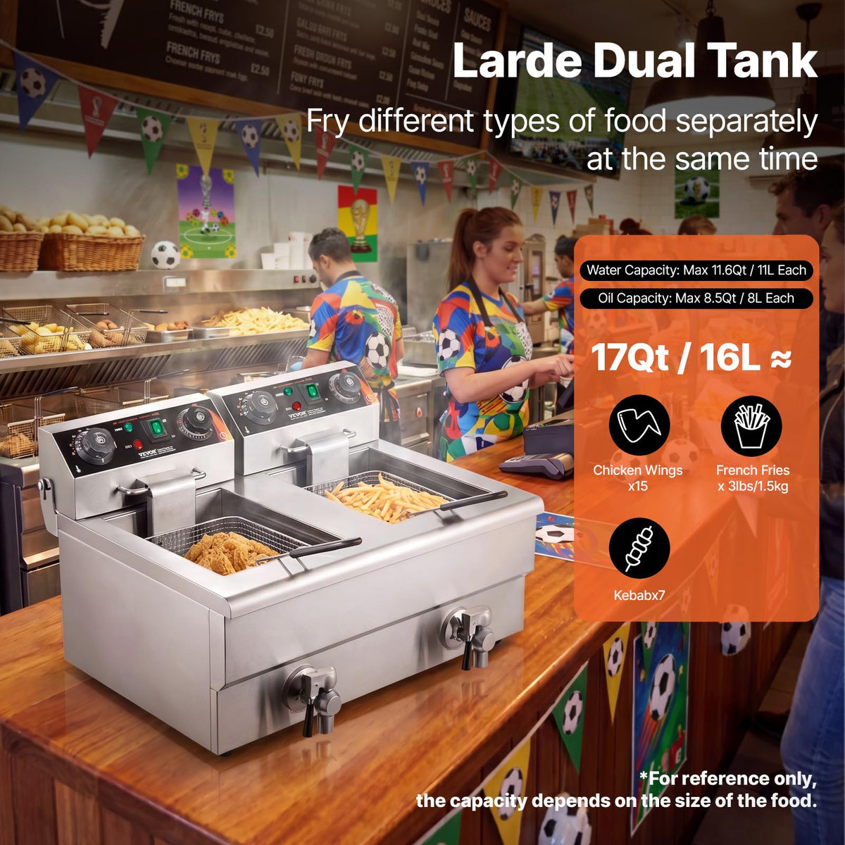 3000W Dual Tank Stainless Steel Electric Deep Fryer A42110