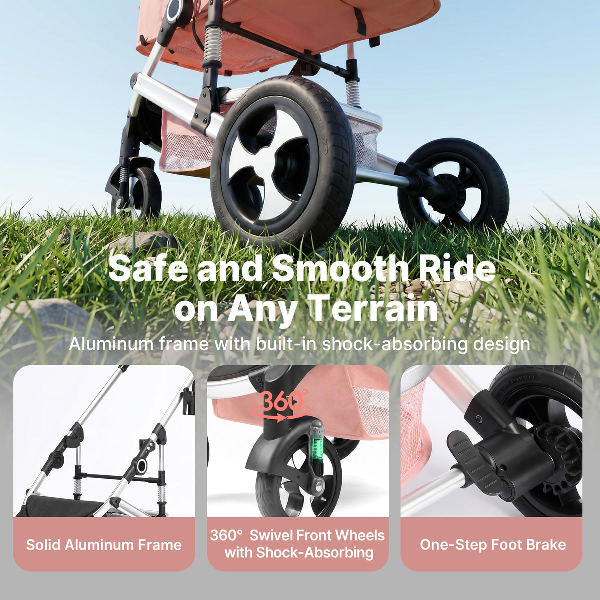 2-in-1 Foldable Stroller with Reversible Seat, Pink T7245