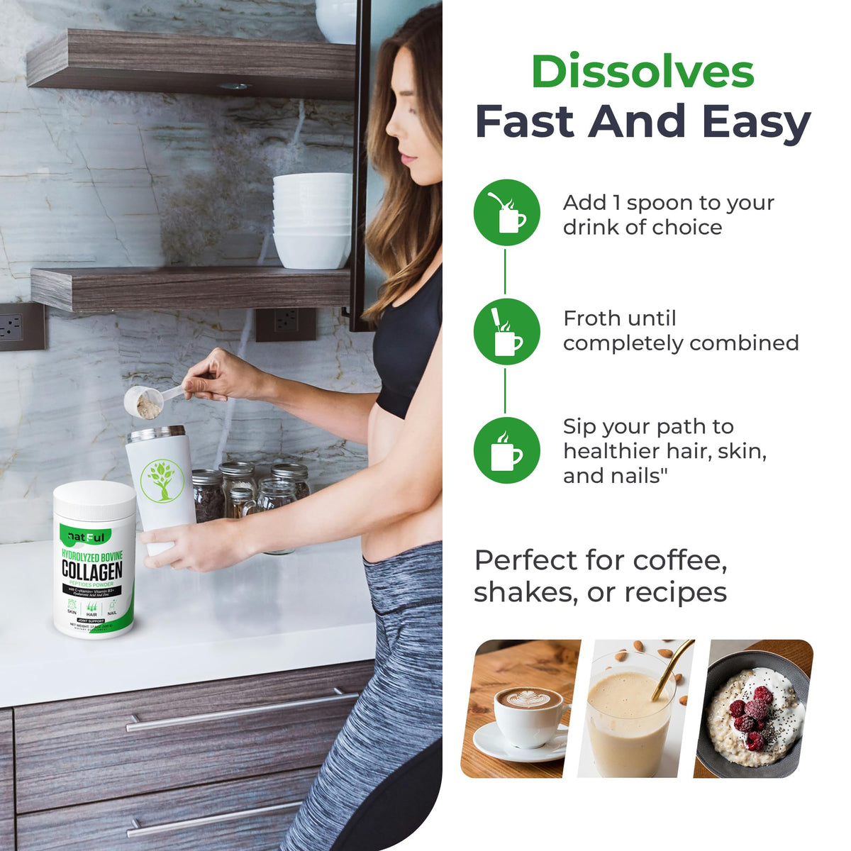 Hydrolyzed Bovine Collagen Peptides Powder with Vitamin C, Hyaluronic Acid, Zinc & B3 O7197