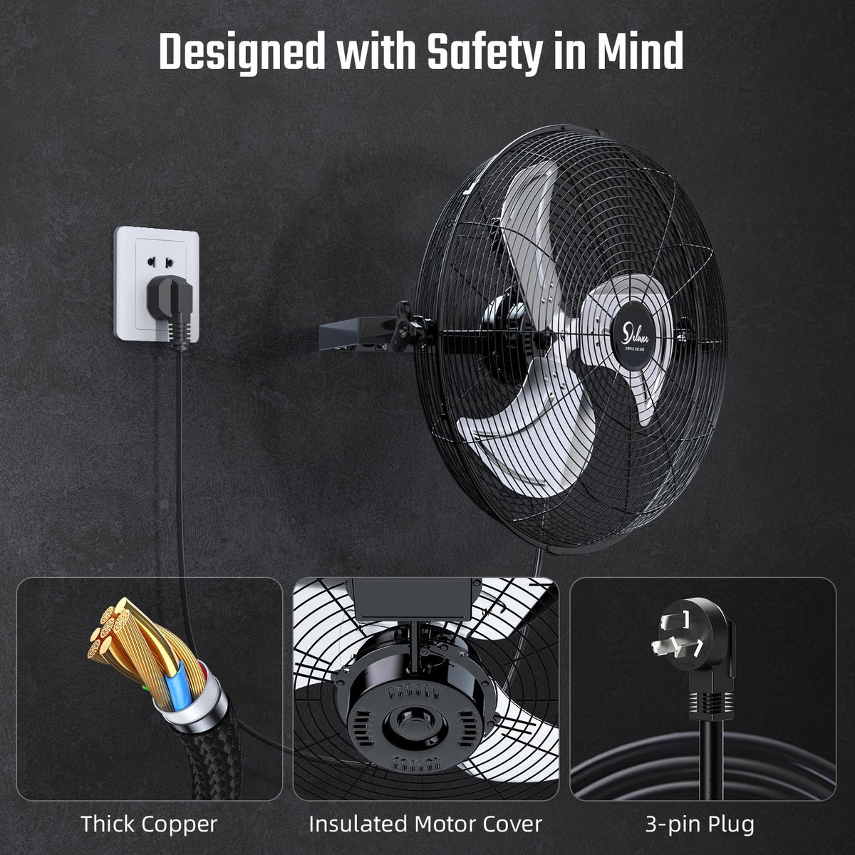 20 Inch 3 Speed Black Wall-Mount Fan Z84035