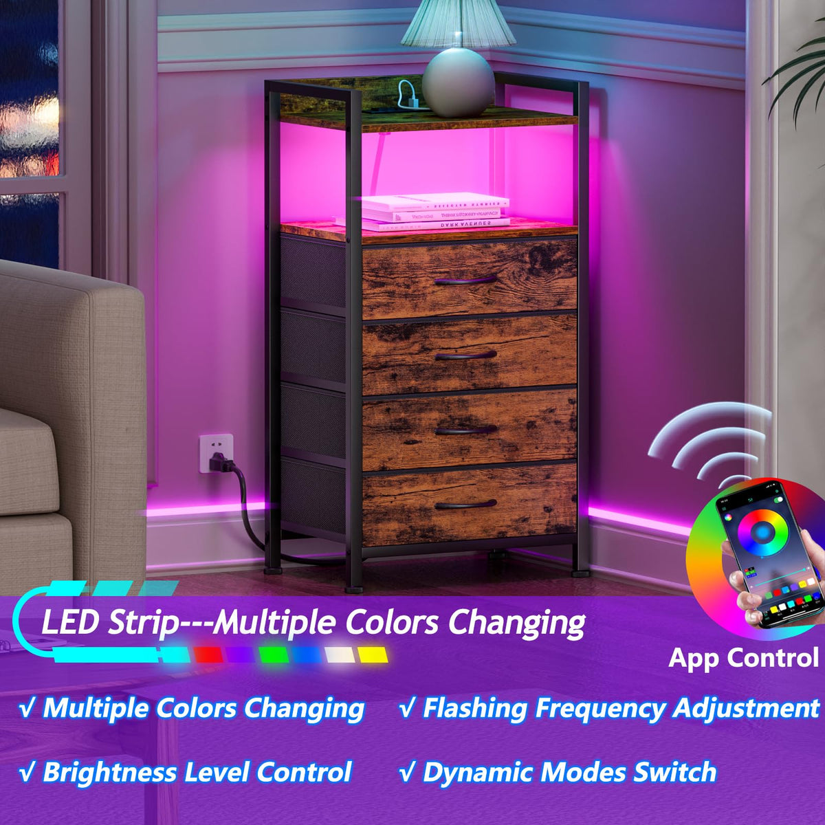 4 Drawer Night Stand with Charging Station V752