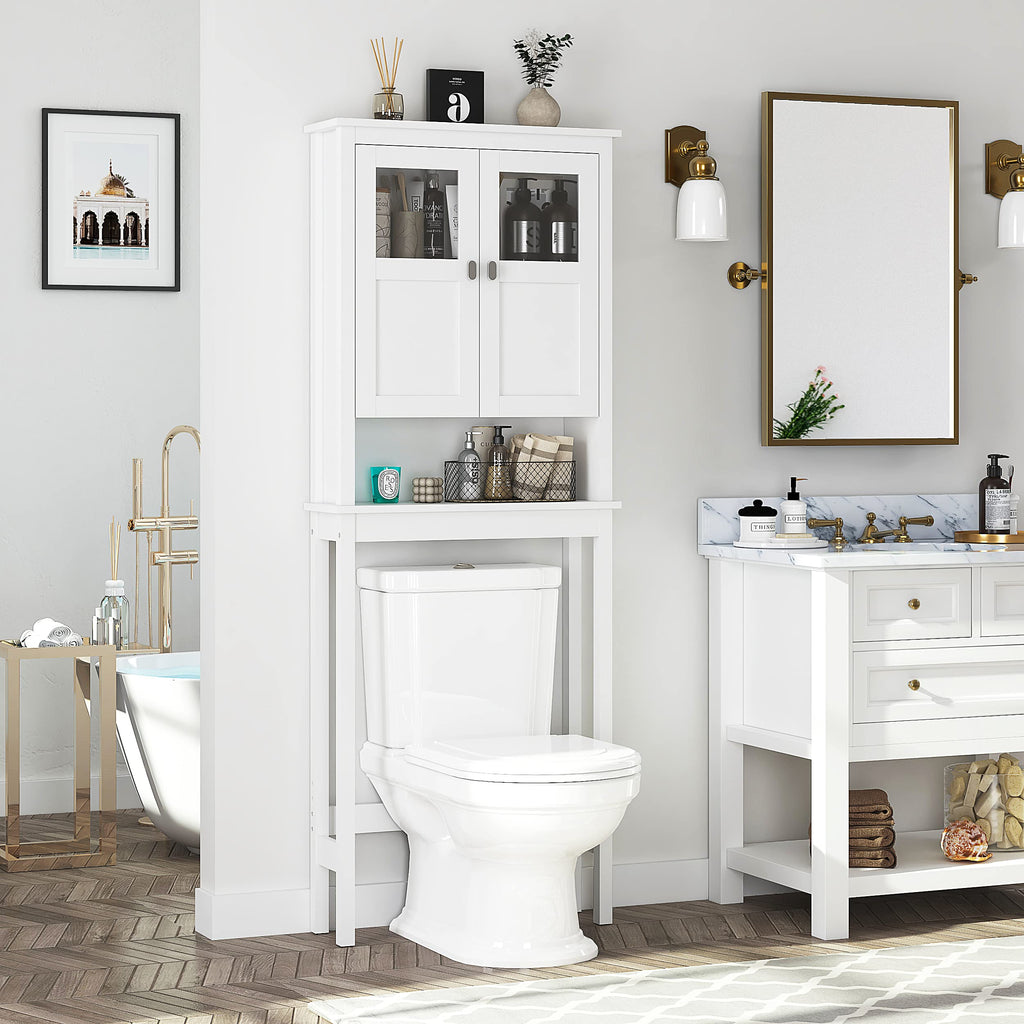 White Over the Toilet Storage Cabinet with Glass Doors G455460