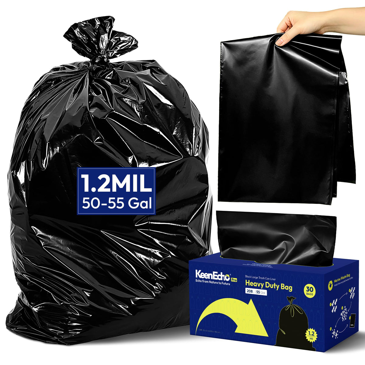 55 Gallon 30 Count 1.2 Mil Black Heavy Duty Trash Bags W8071