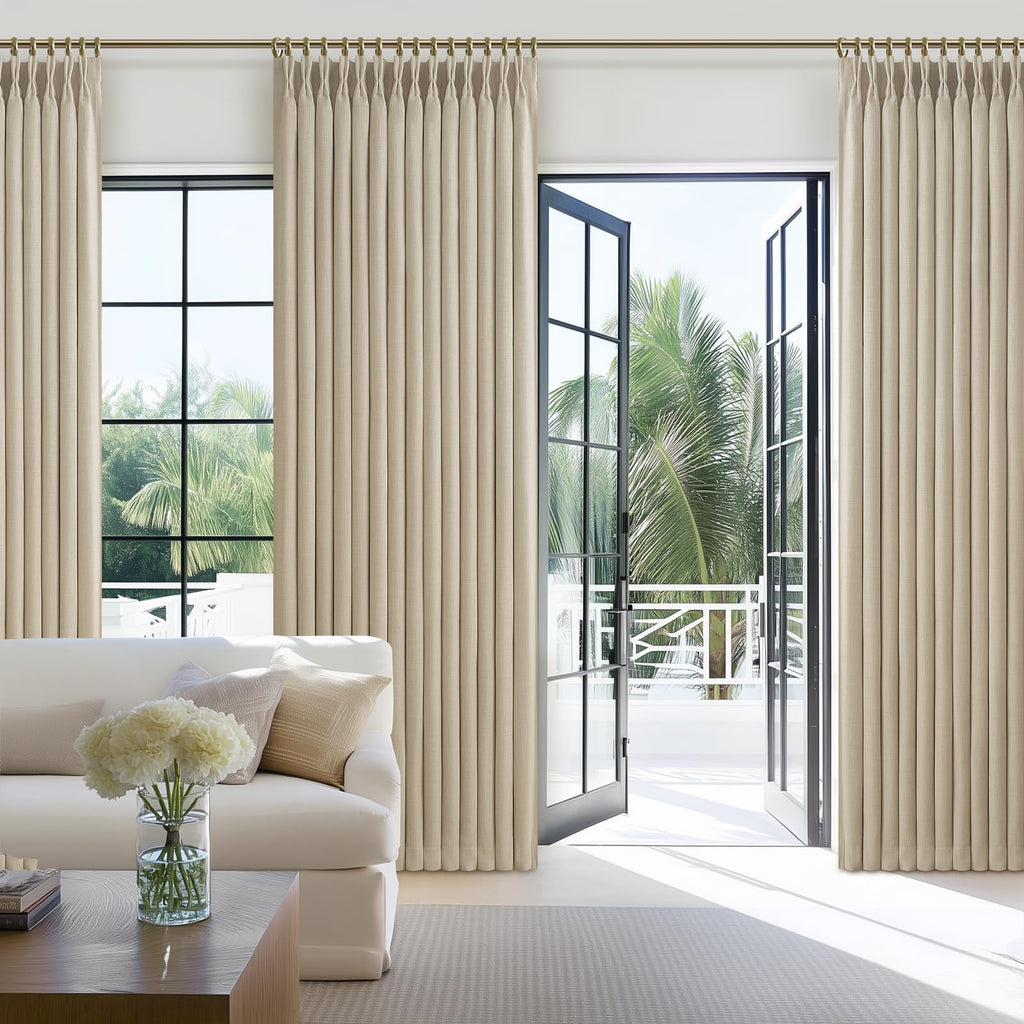 86 Inch Blackout Linen Blend Insulated Curtain 2 Panels Set C8833
