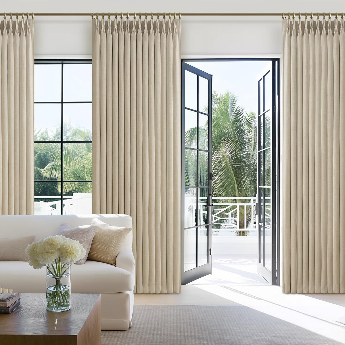 86 Inch Blackout Linen Blend Insulated Curtain 2 Panels Set C8833