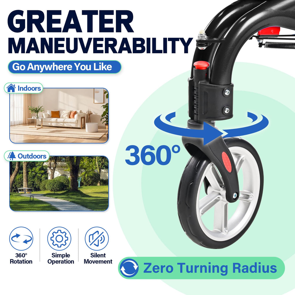 Super Lightweight 3 Wheel Foldable Aluminum Walker with Cup Holder, Black U995123