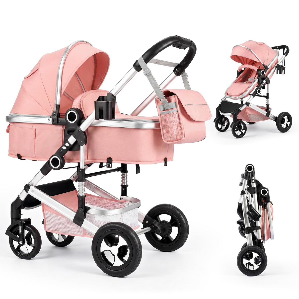 2-in-1 Foldable Stroller with Reversible Seat, Pink T7245