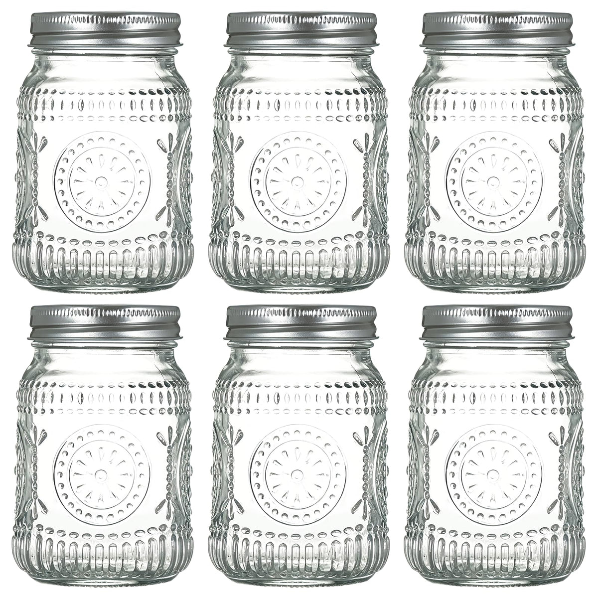 6-Pack Glass Mason Jars 16 oz Wide Mouth Canning Jars R9244