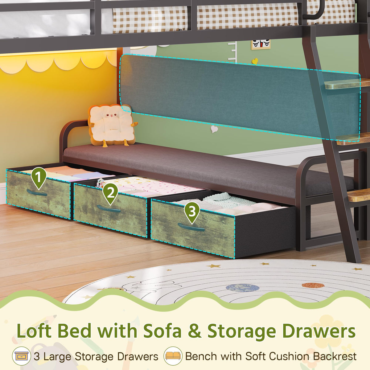 Full Size Low Loft Bed with Desk and 9 Storage Drawers L75476