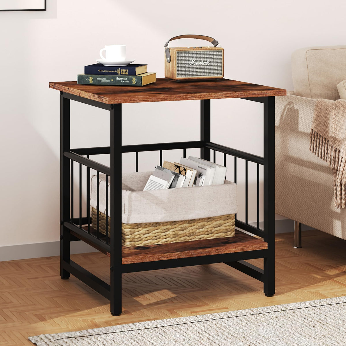 18” Square Side Table with Open Storage Shelf B42073