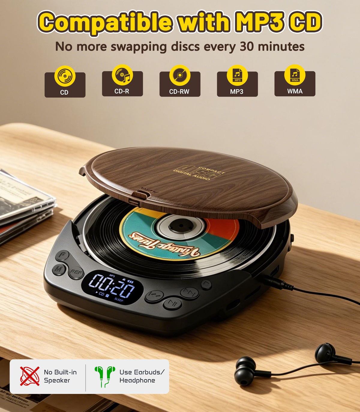 Rechargeable Portable CD Player with Headphones B796