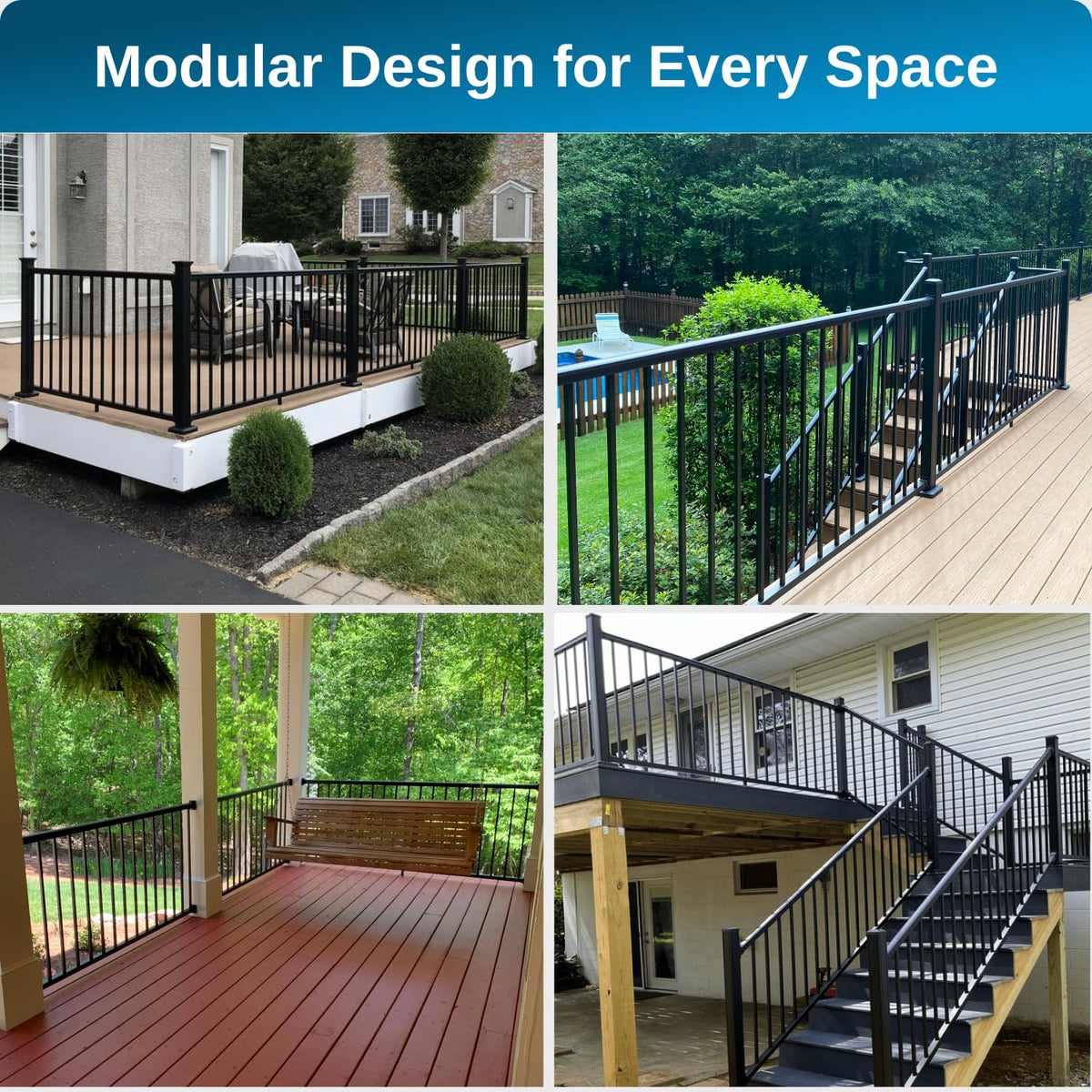 36 in. H x 8 ft. W Aluminum Deck Railing Kit with Black Powder-Coated Finish L5046