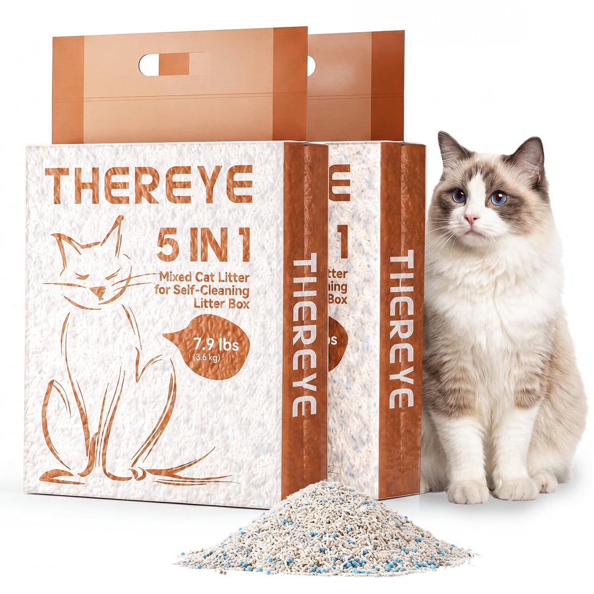 5-in-1 Mixed Cat Litter, Fast Clumping, Ultra Absorbent, Dust-Free Natural Clumping Cat Litter, Odor Control, 7.9lbs*2 Y5083
