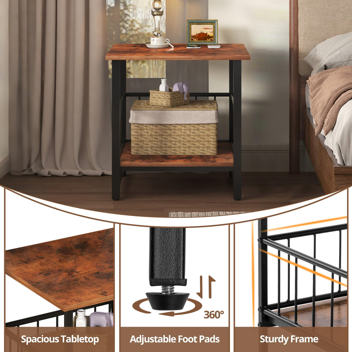 18” Square Side Table with Open Storage Shelf B42073