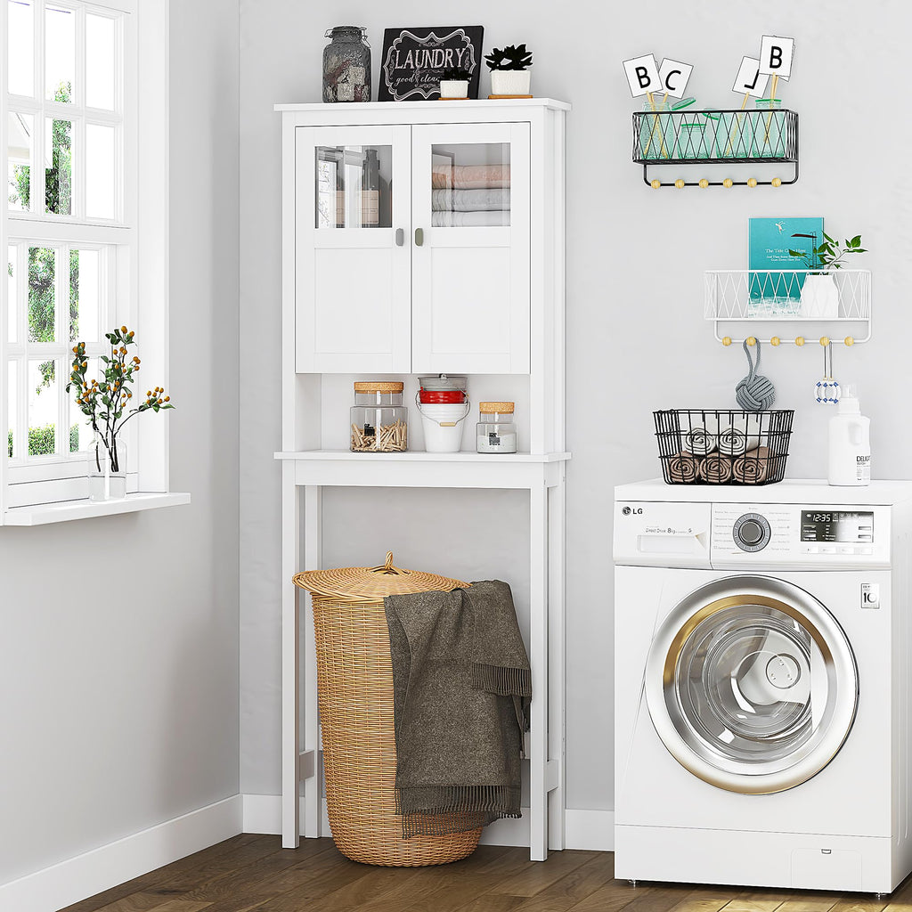 White Over the Toilet Storage Cabinet with Glass Doors G455460