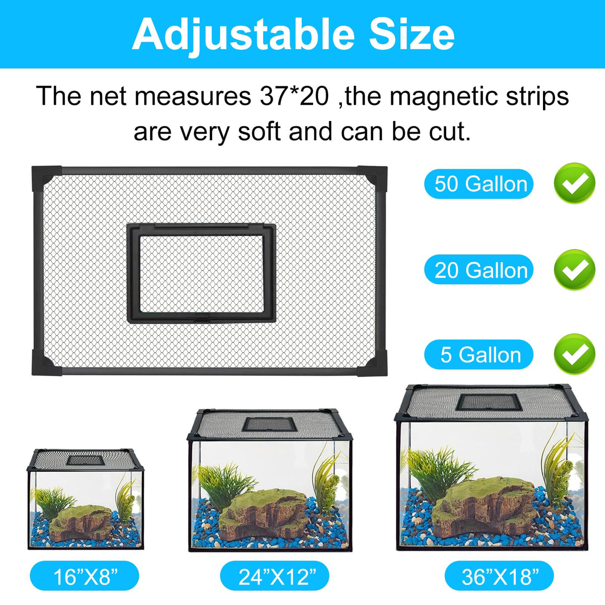 Magnetic Aquarium Net Cover with Feeding Window A35358