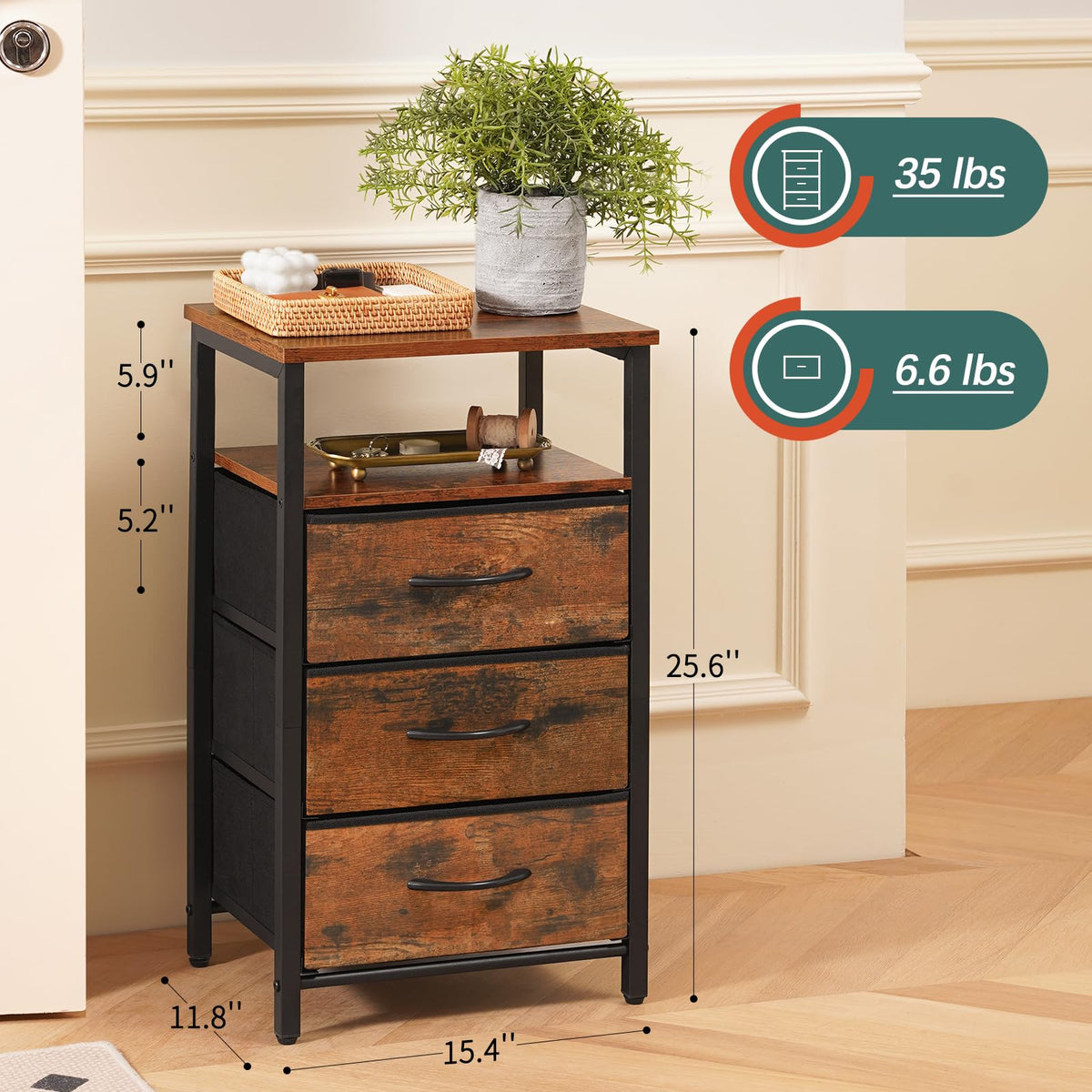 Red Brown Nightstand with Charging Station D67443