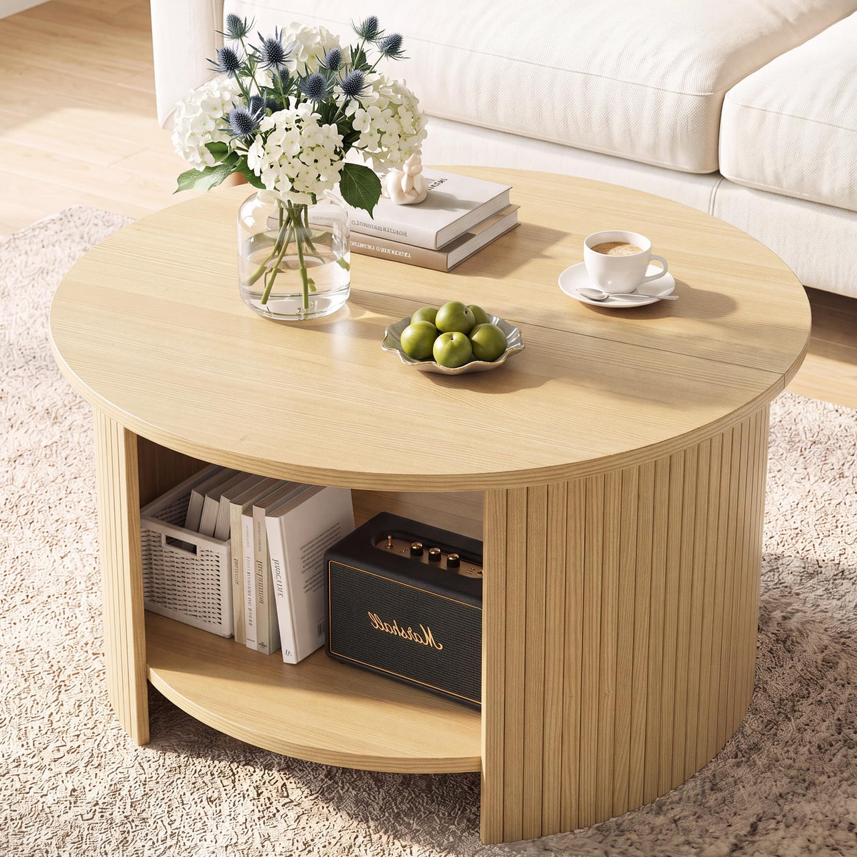 31.5" Round Wood Coffee Table with Storage X356