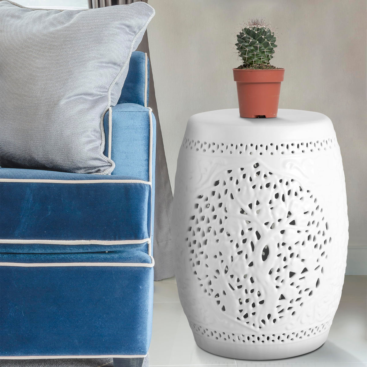 White Ceramic Garden Stool X145246