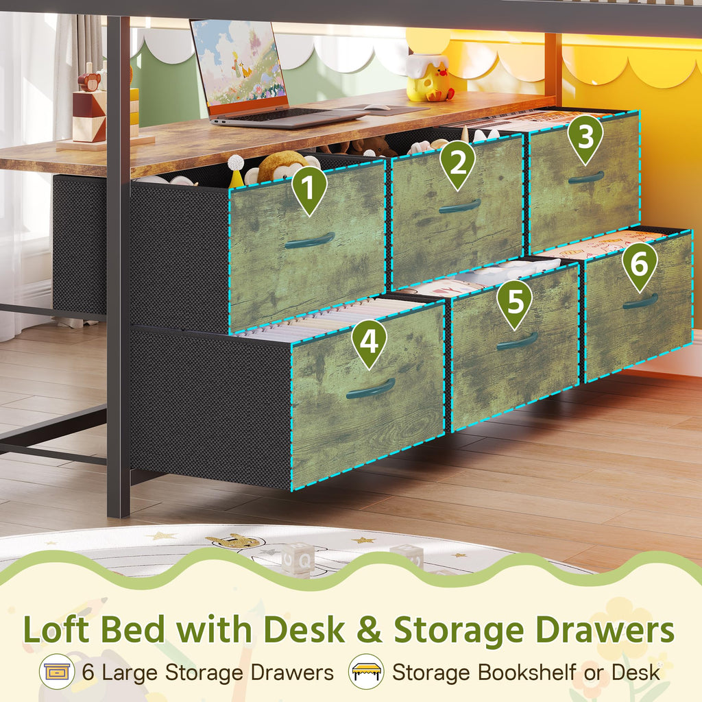 Full Size Low Loft Bed with Desk and 9 Storage Drawers L75476