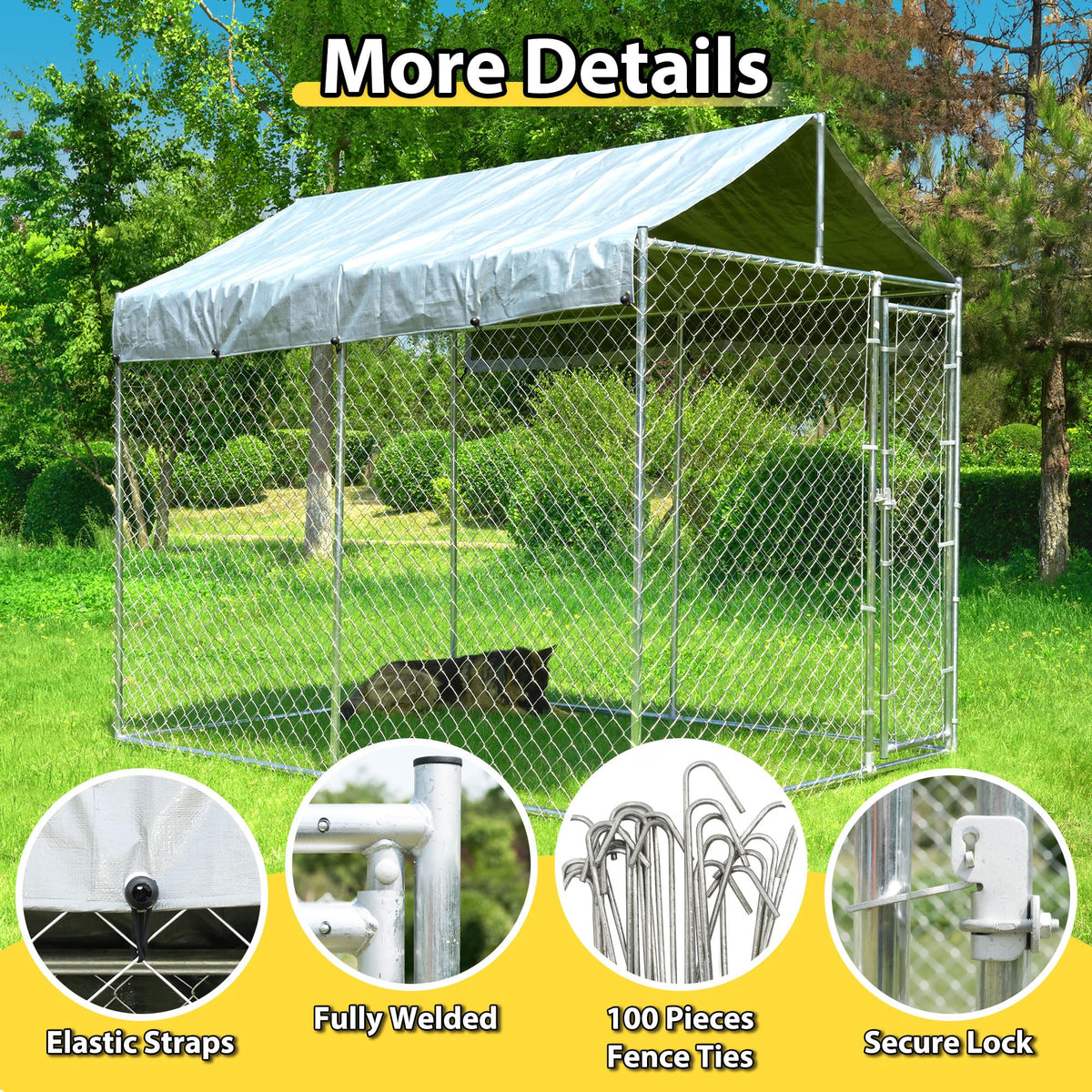 Heavy Duty Galvanized Steel Dog Kennel with Lockable Door and Water-Resistant Roof U61798