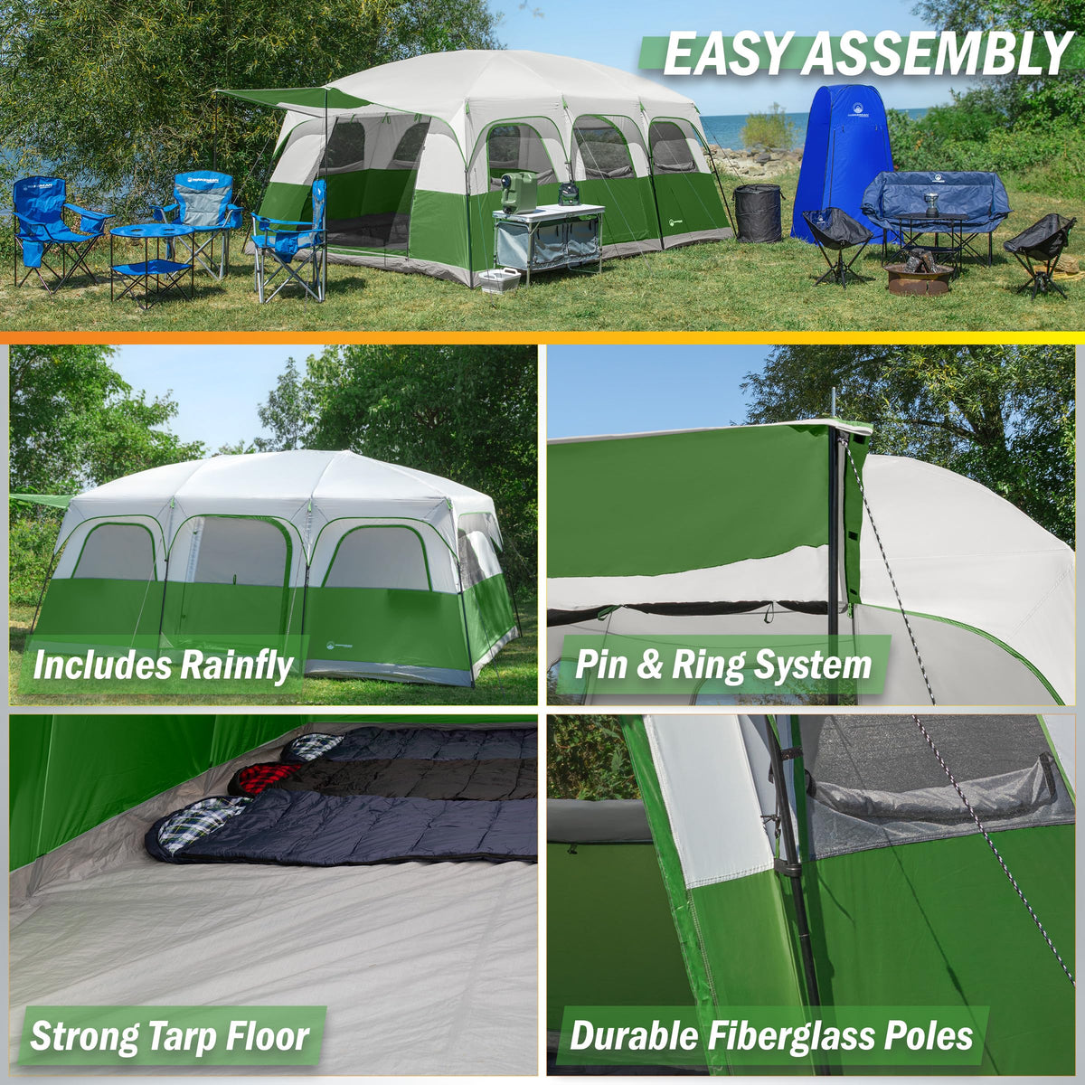 10-12 Person Camping Tent with Room Divider and Carry Bag F193