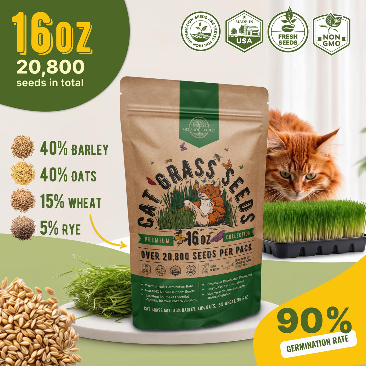 Cat Grass Seeds Mix 16 oz Non-GMO Heirloom R428