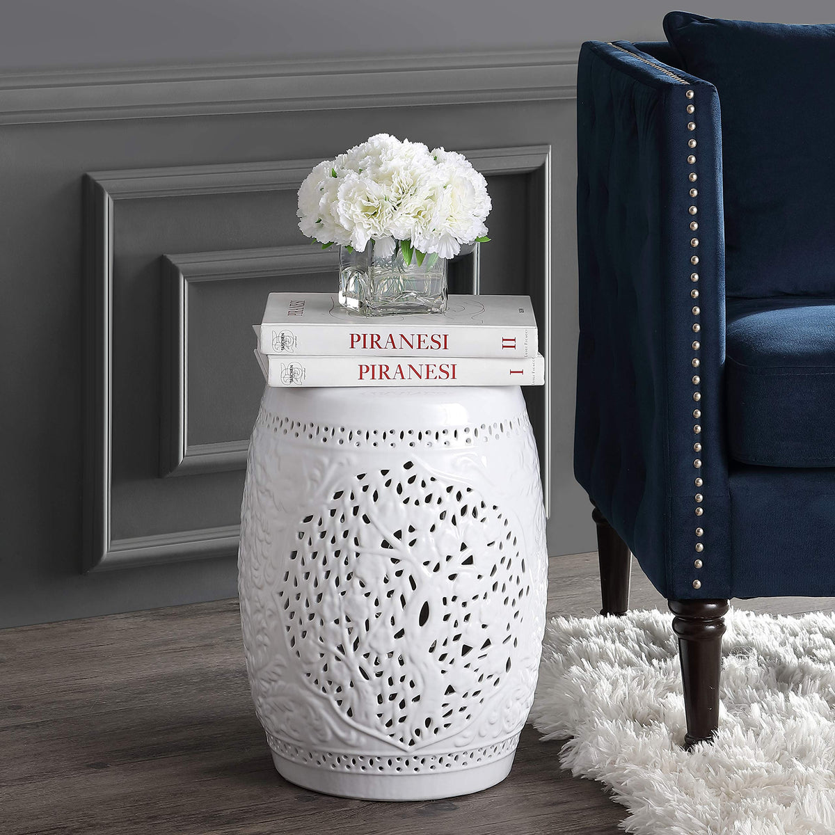 White Ceramic Garden Stool X145246