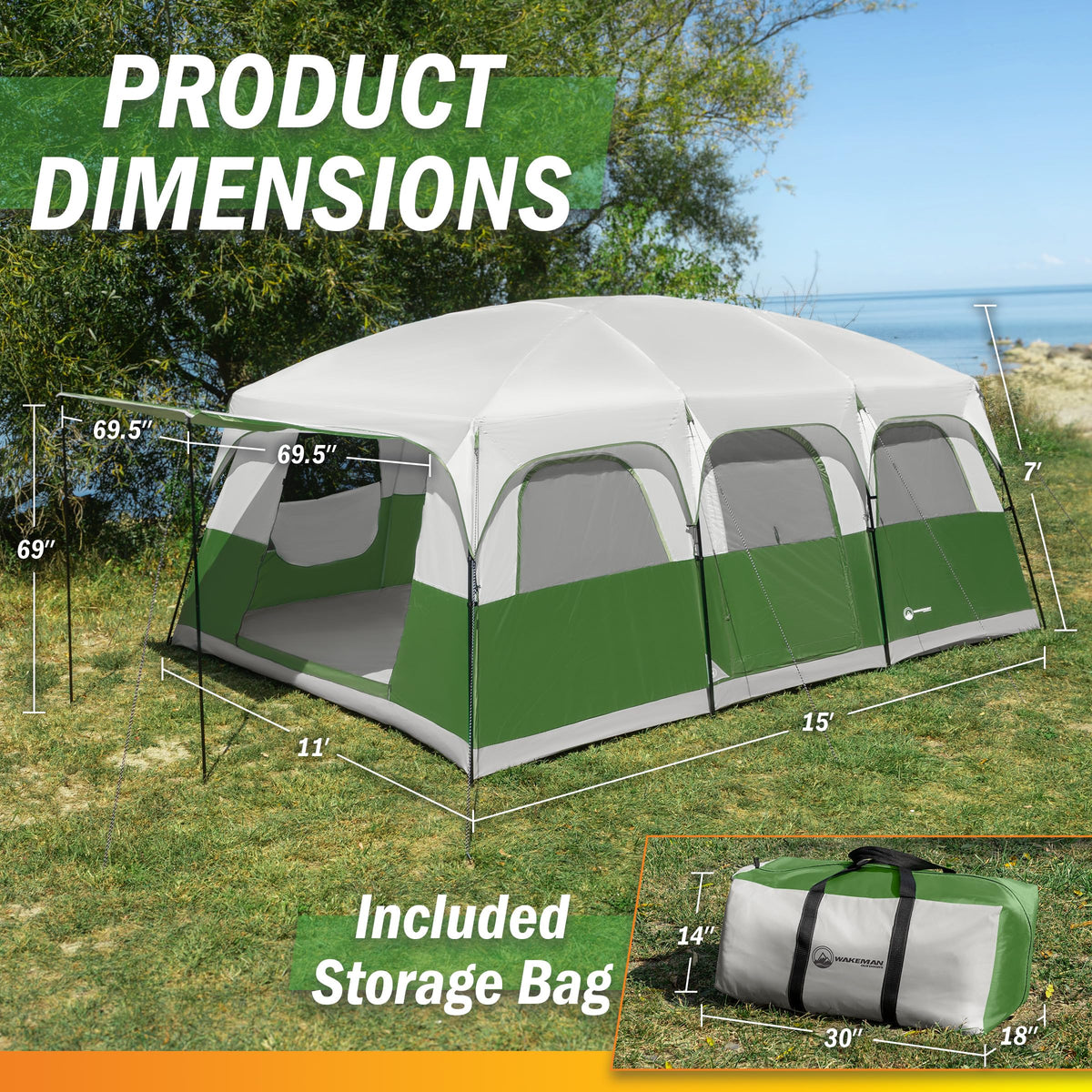 10-12 Person Camping Tent with Room Divider and Carry Bag F193