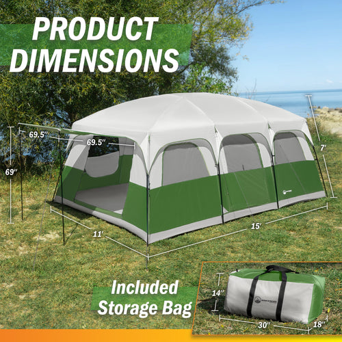 10-12 Person Camping Tent with Room Divider and Carry Bag F193