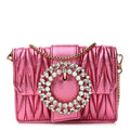 Metallic Nappa Matelasse Crystal Embellished Lady Crossbody Pink